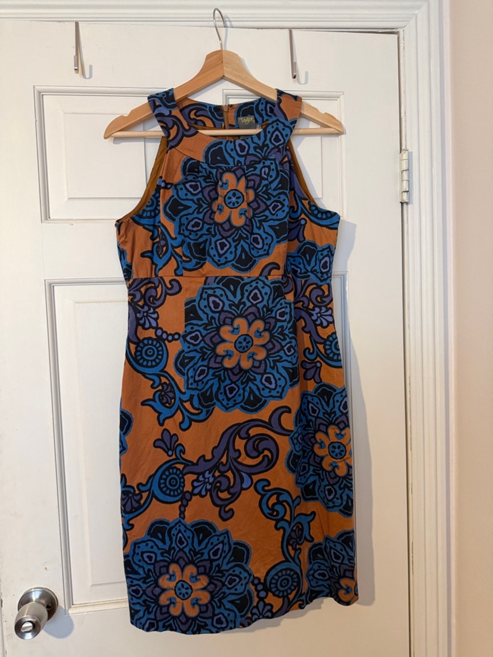 Taylor Sleeveless Midi Dress in Blue and Mustard